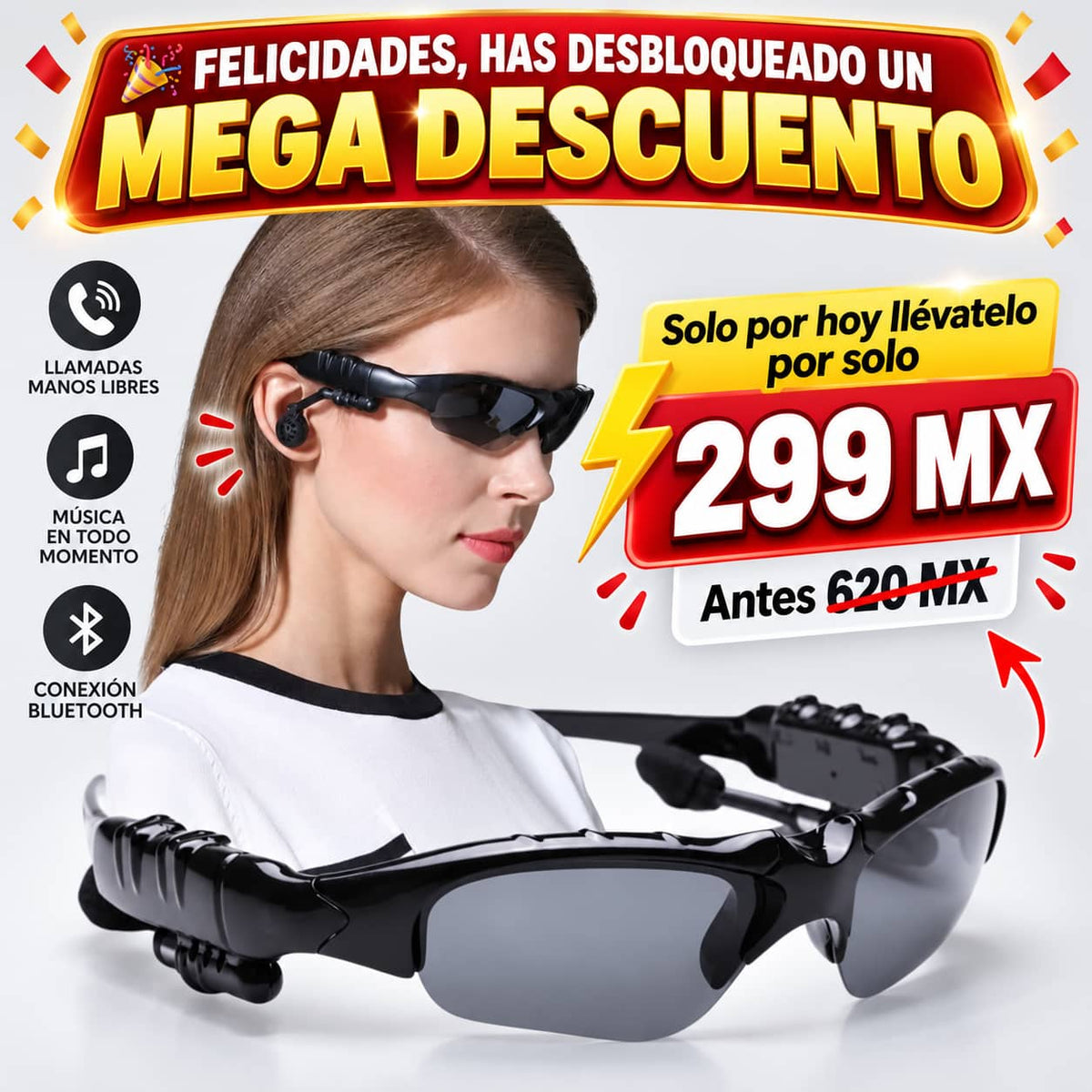 🏷️Gafas De Sol Con Auriculares Bluetooth +50%OFF⚡