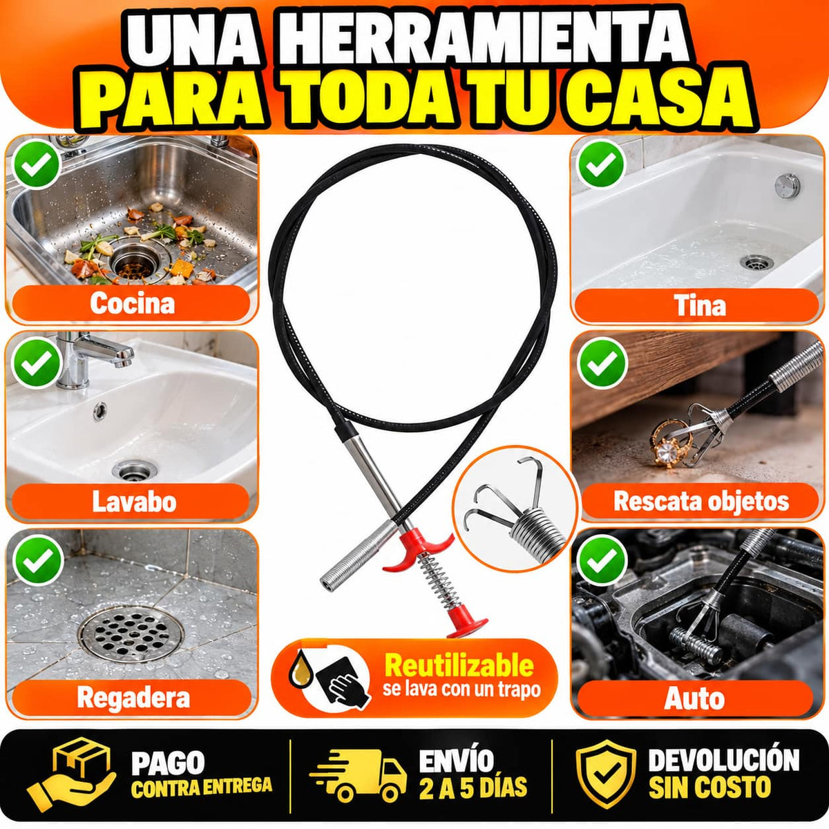 Pinza Destapa Tuberías | Adiós Coladeras Tapadas Sin Plomero