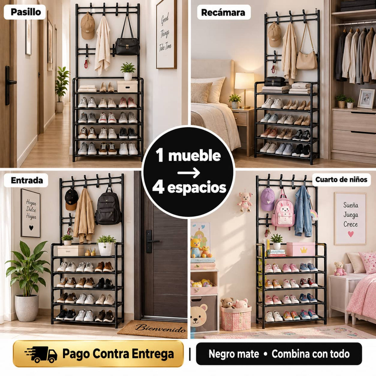 Zapatero Perchero HomeRack Pro™ | Todo Organizado en Un Solo Mueble