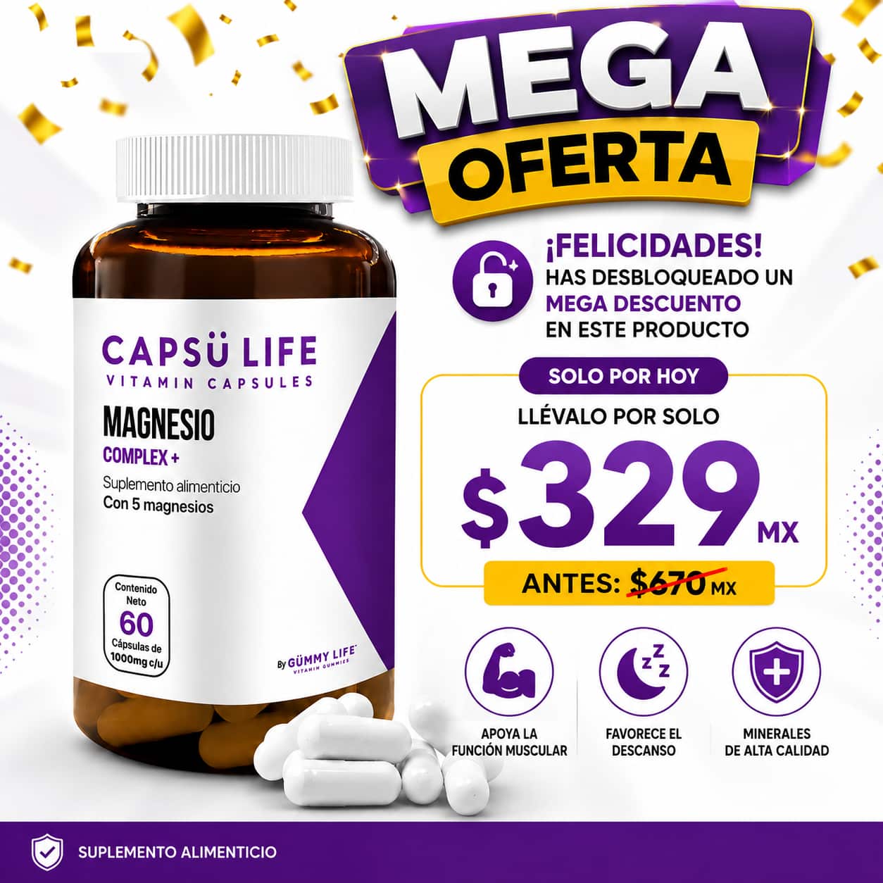 Suplemento Capsu Life Magnesio Complex +50% OFF