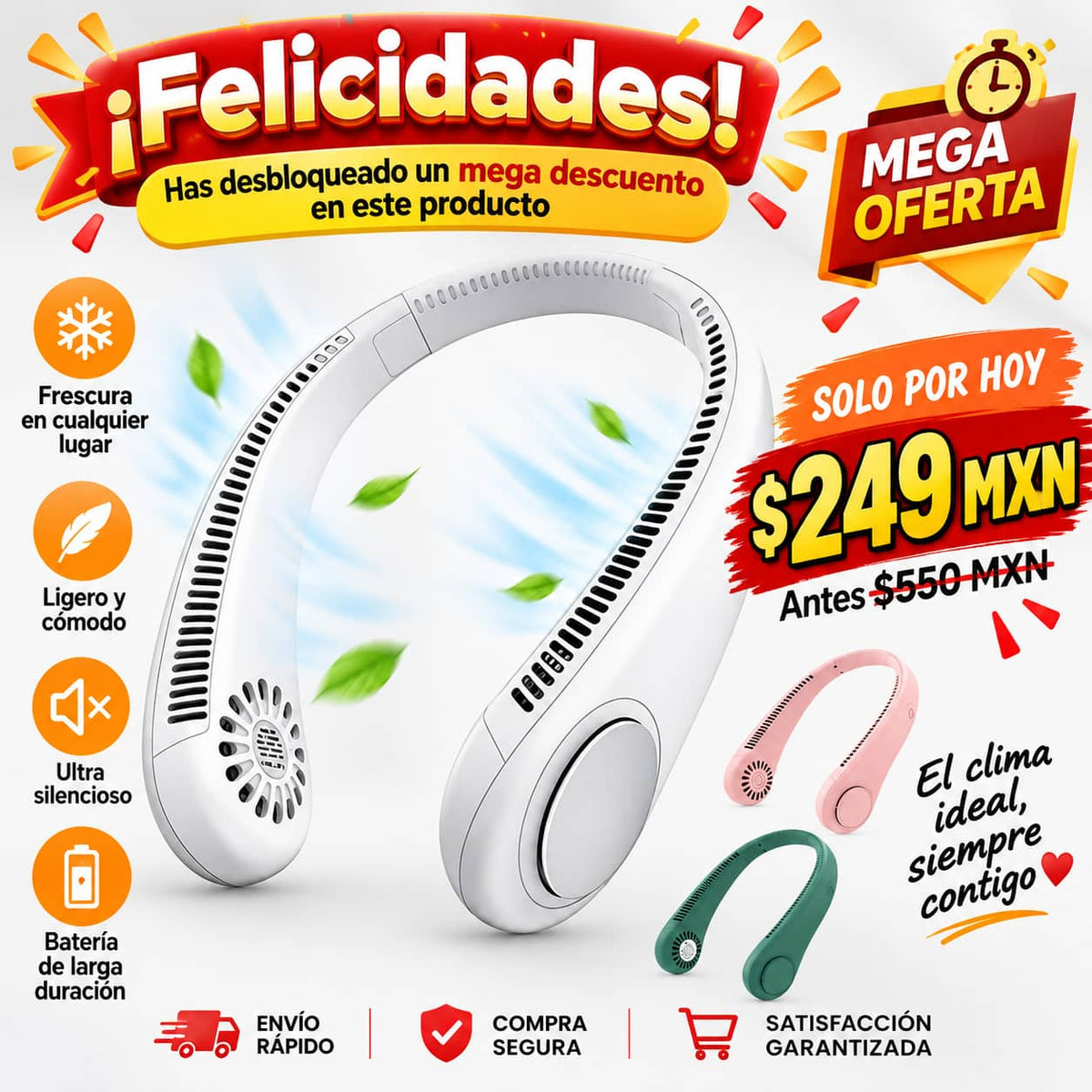 🏷️Ventilador De Cuello Recargable Portatil +50% OFF