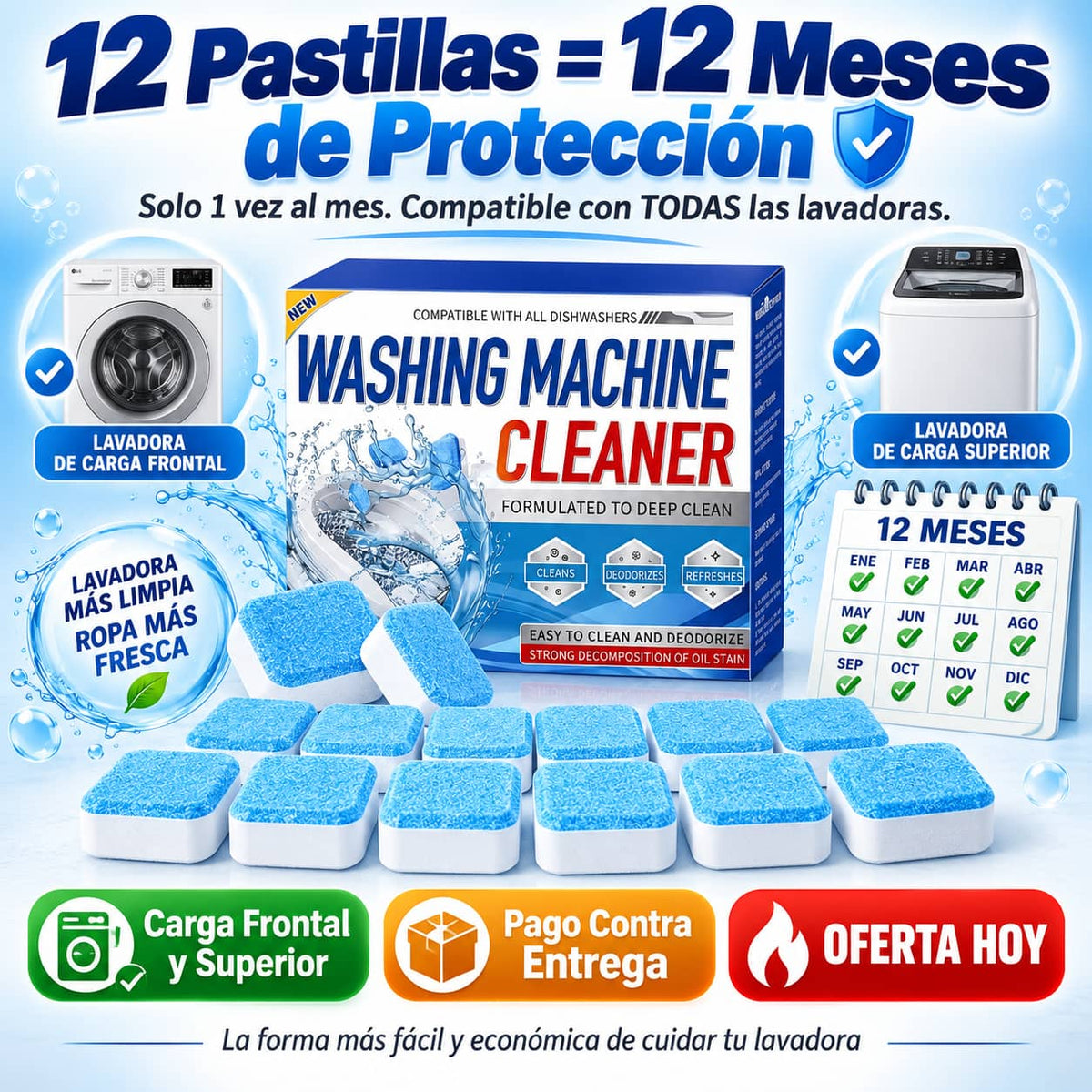 Tabletas Limpiadoras WashingMachine™ | Elimina Olores y Bacterias Sin Esfuerzo