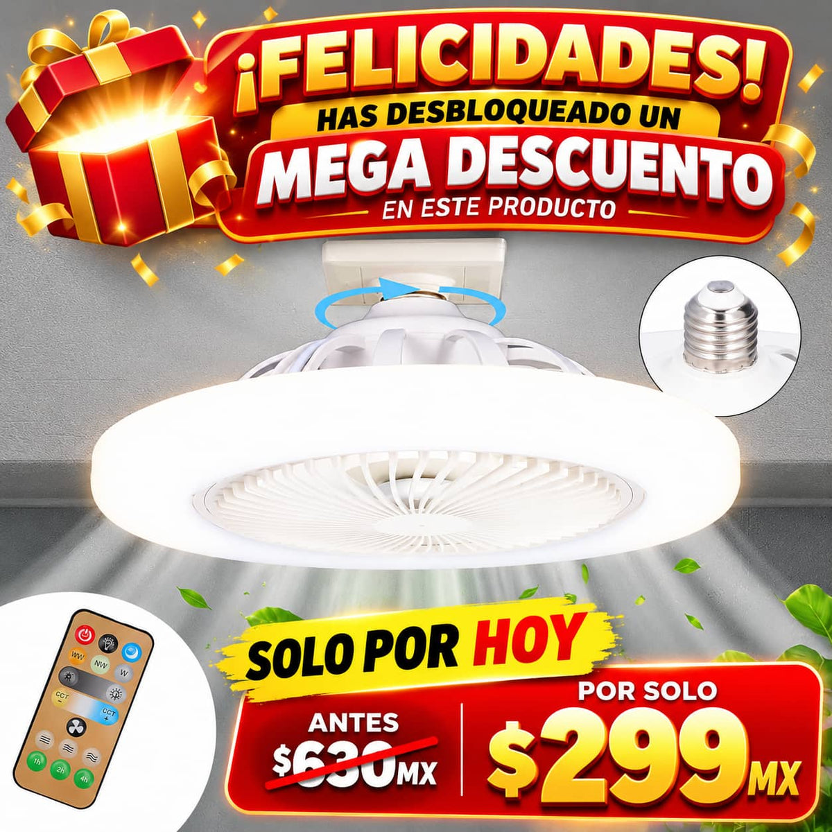 🏷️Foco Ventilador Lampara Led de techo +50% OFF