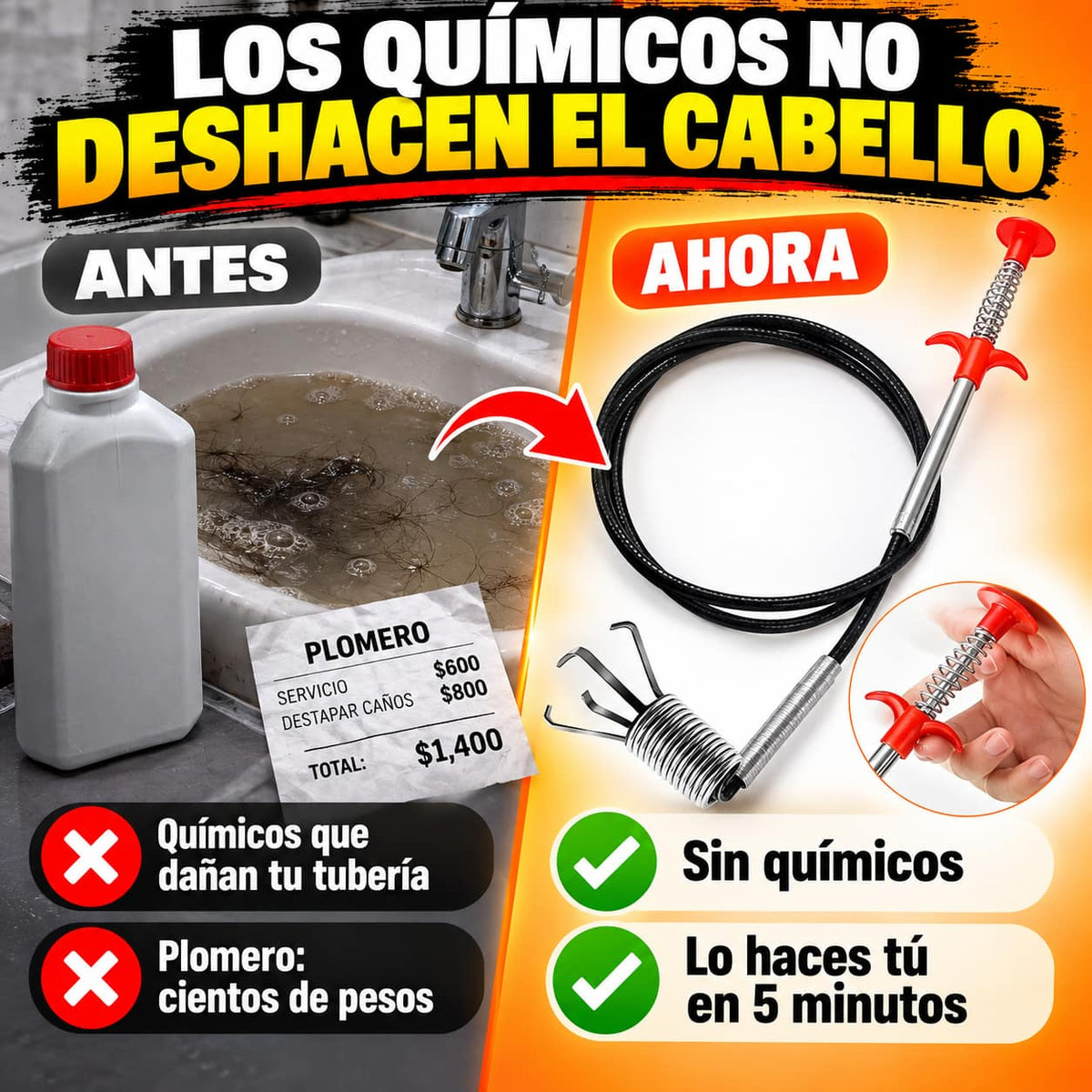 Pinza Destapa Tuberías | Adiós Coladeras Tapadas Sin Plomero