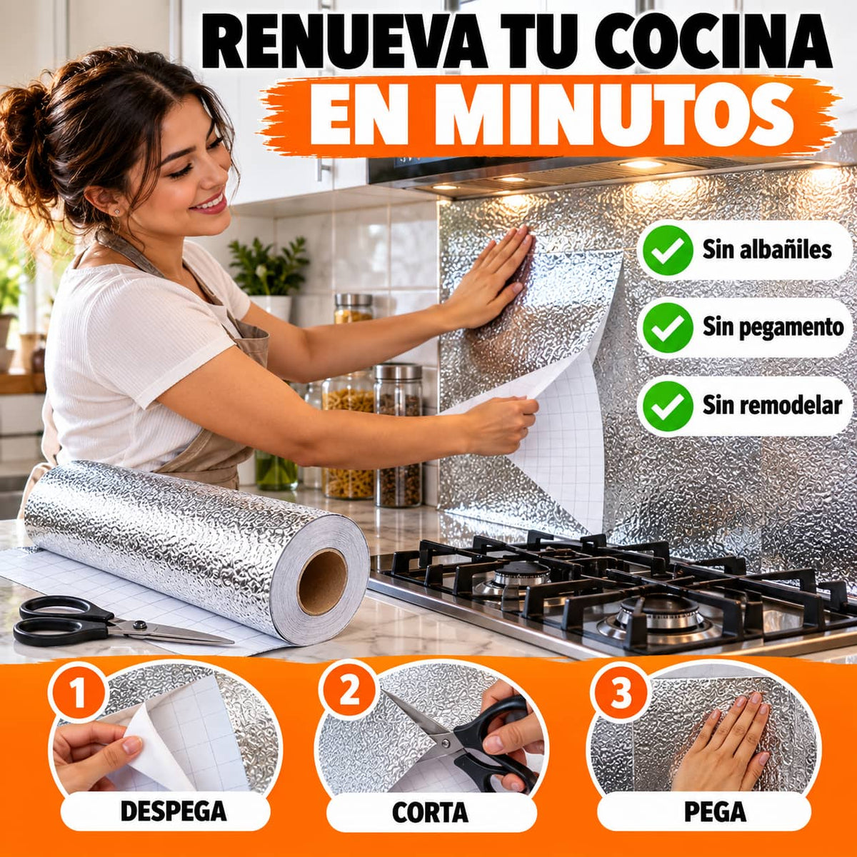 Papel Adhesivo AluShield Pro™ | Cocina Limpia Sin Tallar