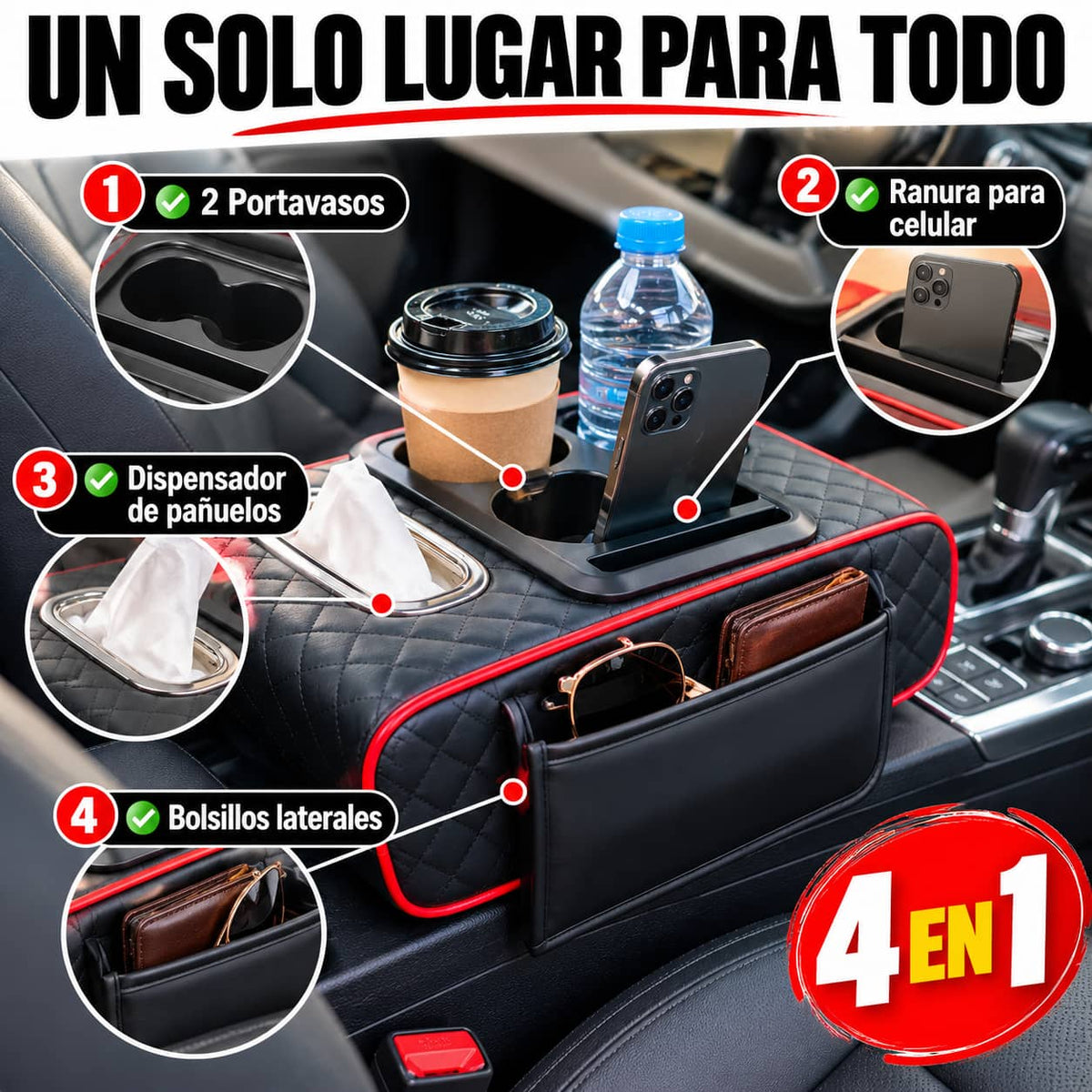 Organizador Para Reposabrazos De Auto | Todo En Orden Y A La Mano