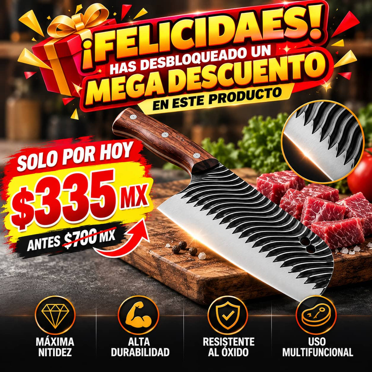 🏷️Cuchillo Grande Chef Cocina Carne +50 % OFF⚡