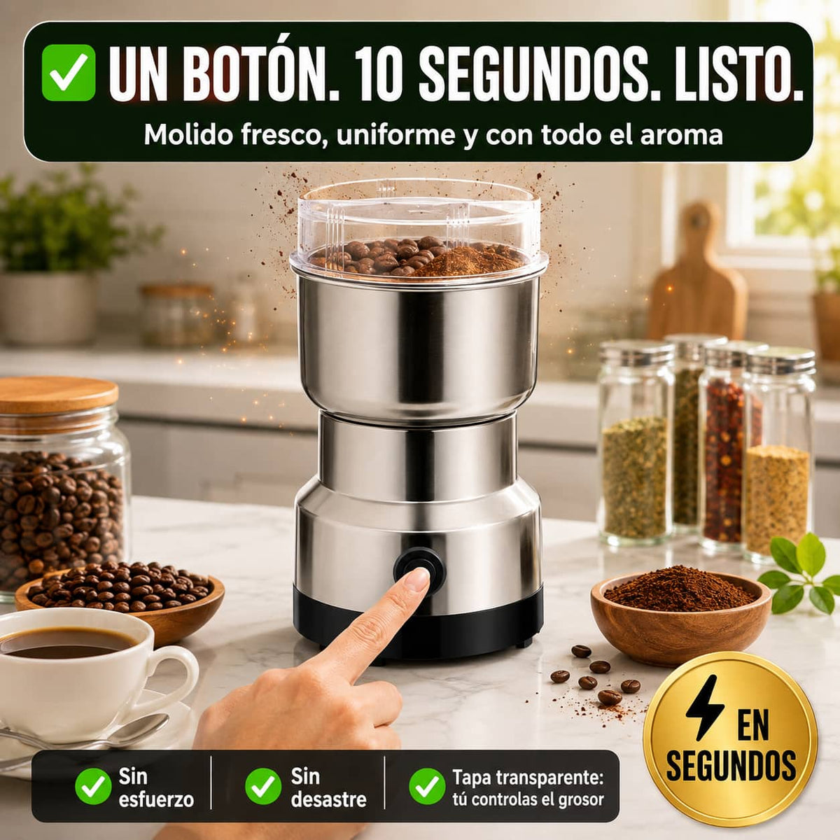Molino Eléctrico GrindMaster Pro™ | Café y Especias Recién Molidas en Segundos
