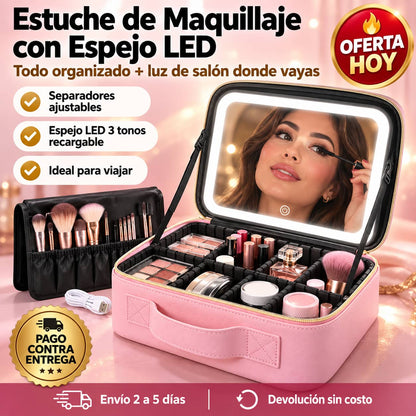 Estuche de Maquillaje con Espejo LED | Todo Tu Maquillaje en Orden y a la Mano