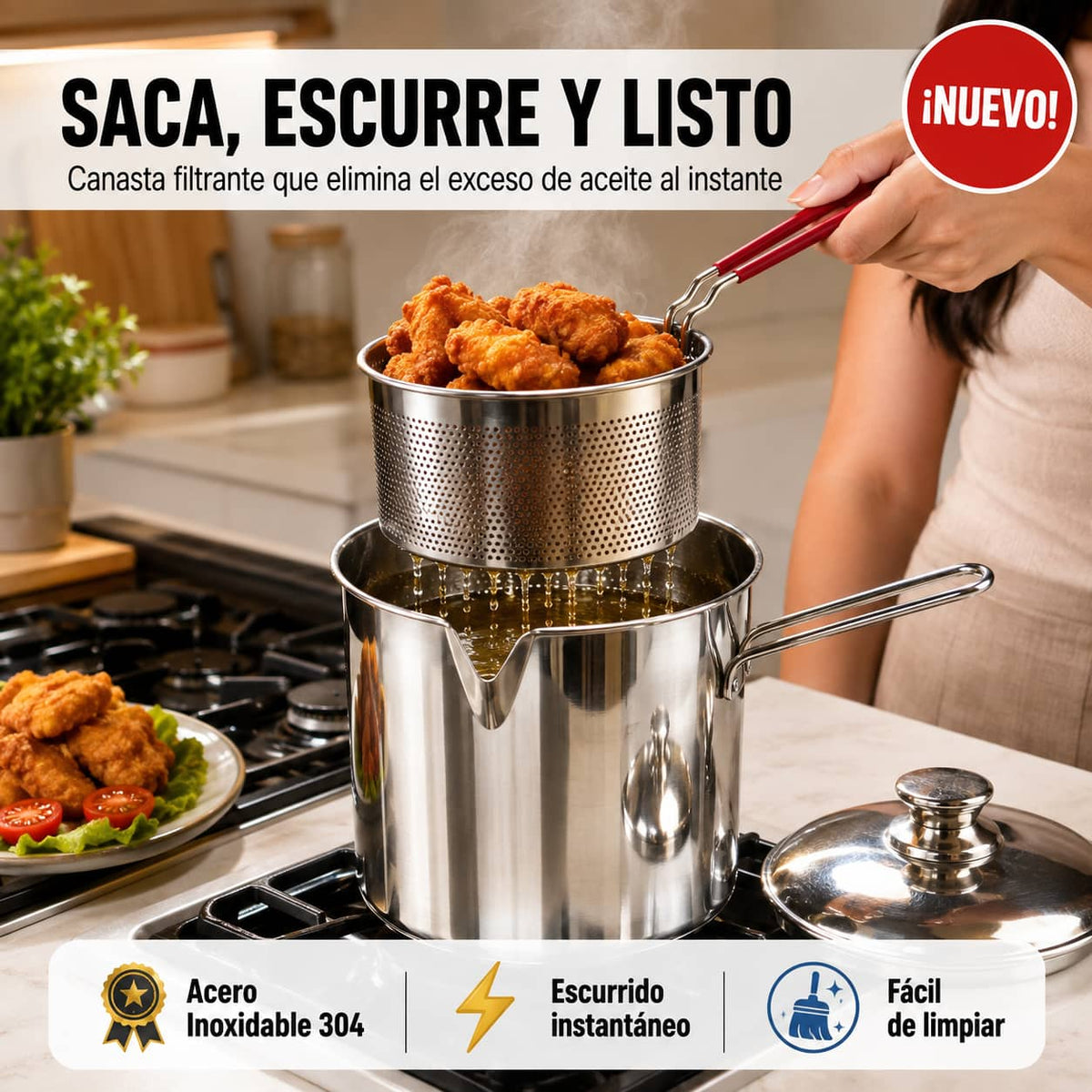 Mini Freidora de Acero Inoxidable | Frituras Perfectas Sin Complicaciones