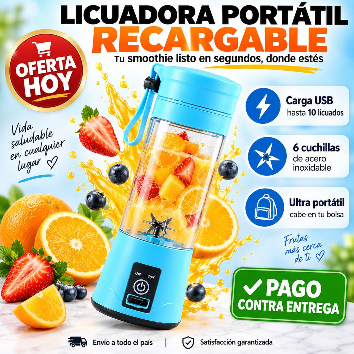 Licuadora Portátil Recargable | Licuados Frescos en Segundos, Donde Estés