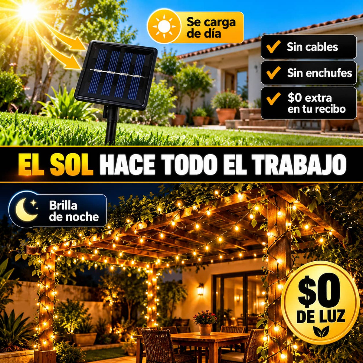 Luces Solares de Jardín | Ambiente Cálido Sin Pagar Luz