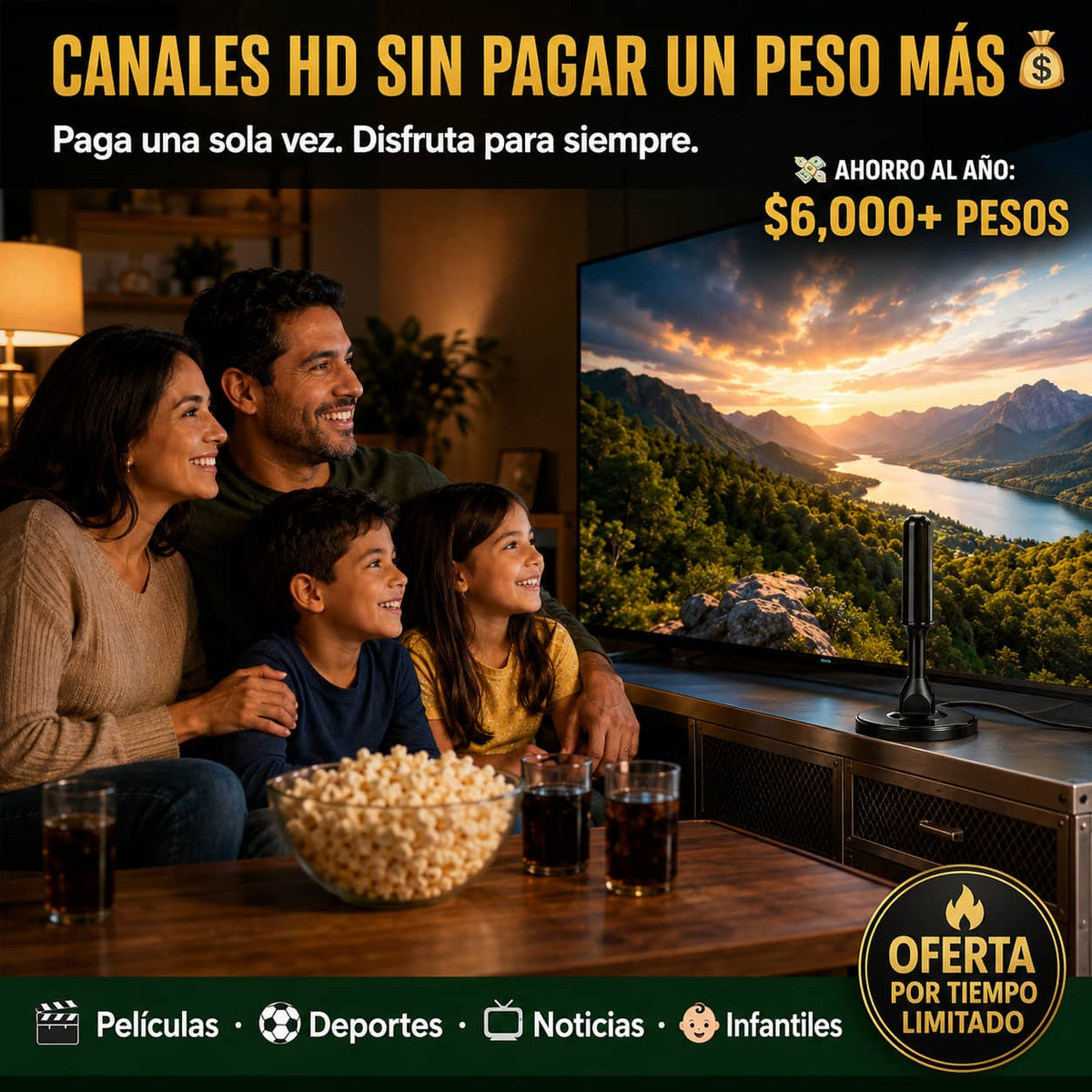Antena Digital HD con Booster | Todos los Canales Gratis Sin Mensualidad