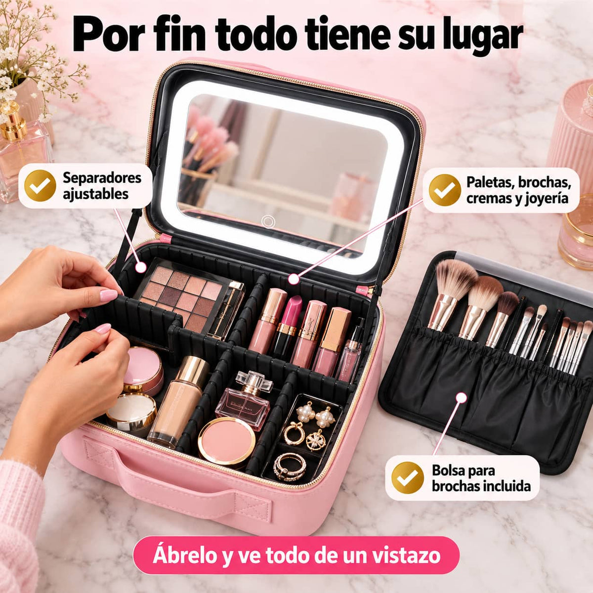 Estuche de Maquillaje con Espejo LED | Todo Tu Maquillaje en Orden y a la Mano