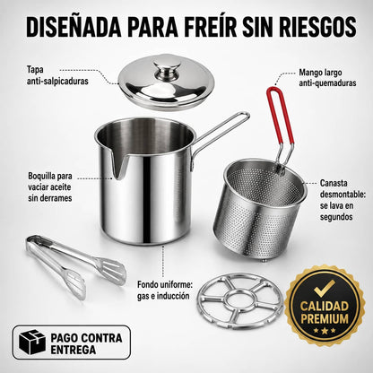 Mini Freidora de Acero Inoxidable | Frituras Perfectas Sin Complicaciones