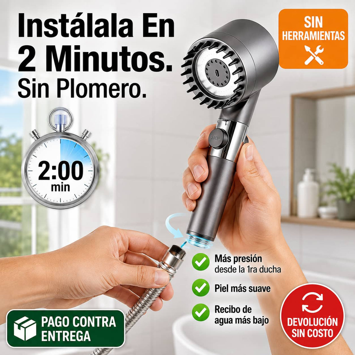 Regadera de Alta Presión con Filtro | Más Presión, Agua Pura y Menos Gasto