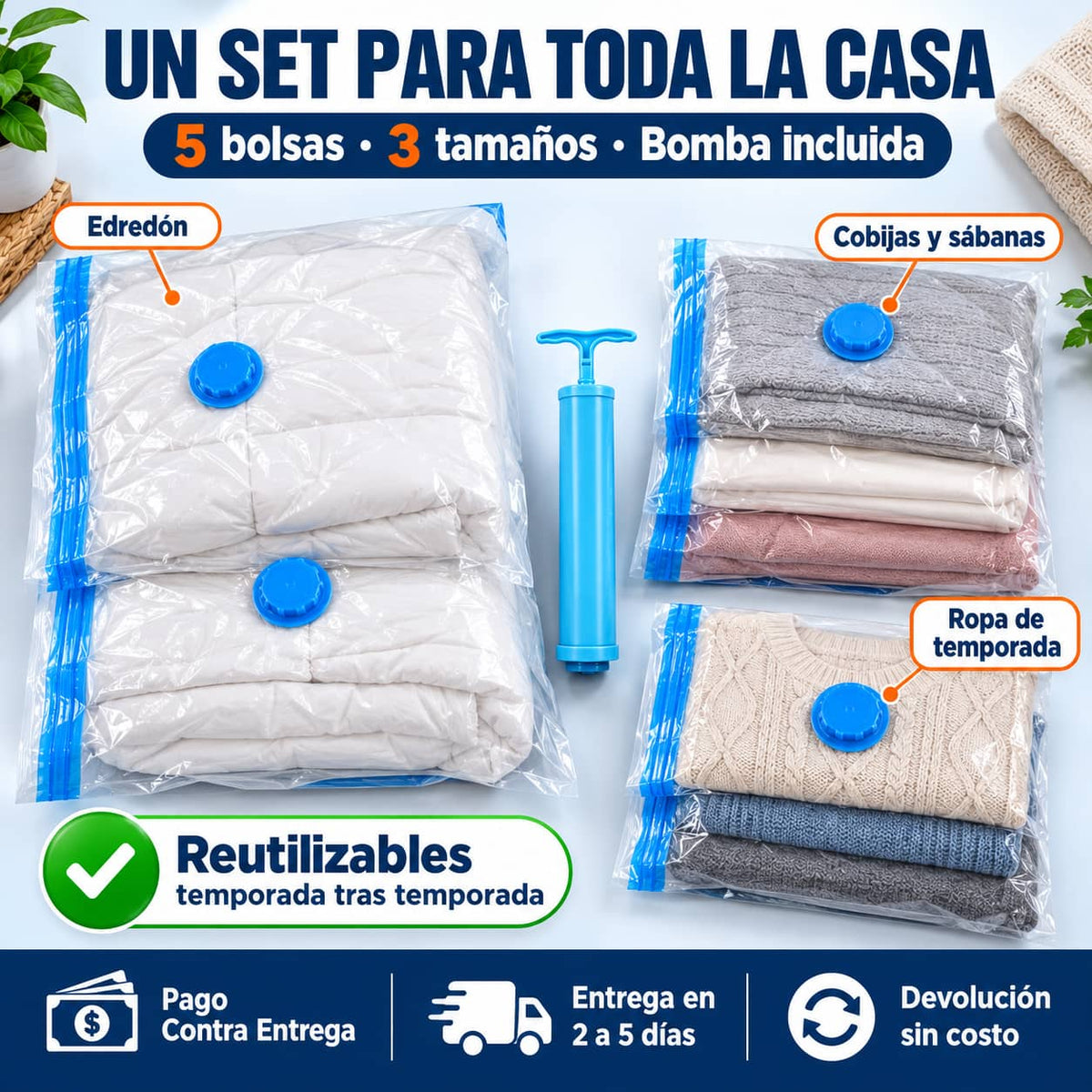Bolsas al Vacío SpaceSeal™ | Libera Hasta 80% de Espacio en tu Clóset