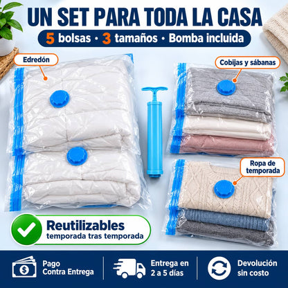 Bolsas al Vacío SpaceSeal™ | Libera Hasta 80% de Espacio en tu Clóset