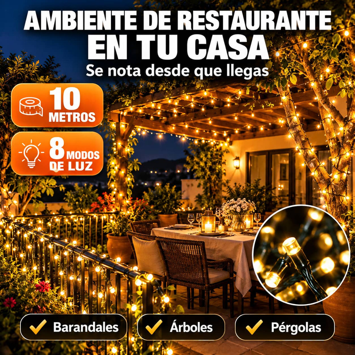 Luces Solares de Jardín | Ambiente Cálido Sin Pagar Luz