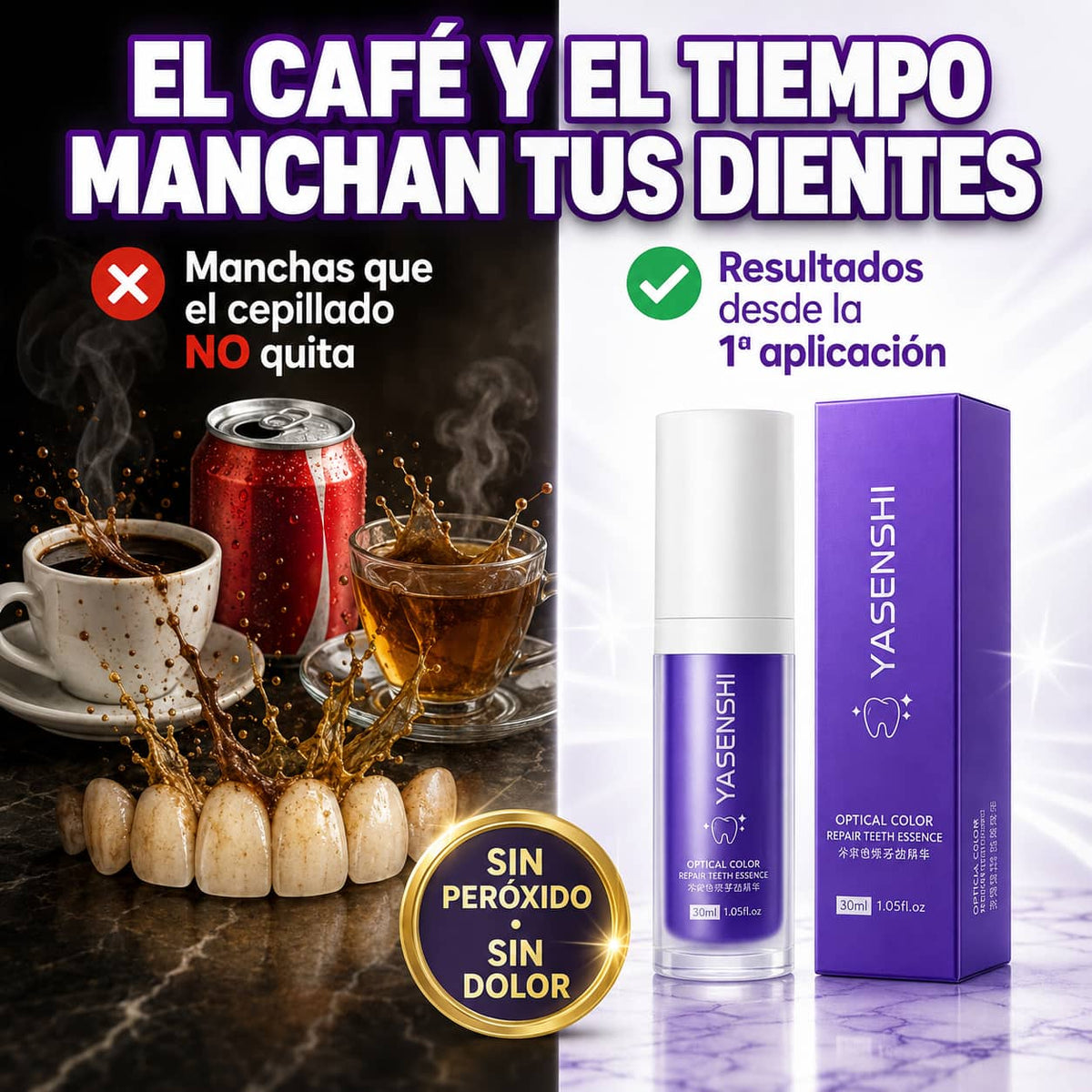 Gel Blanqueador Dental Púrpura Yasenshi™ | Dientes Más Blancos Sin Sensibilidad