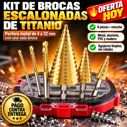 Juego de Brocas Escalonadas de Titanio (6 Pzas) | Una Broca, Todos los Tamaños