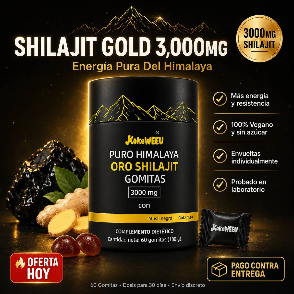 Gomitas de Shilajit del Himalaya | Energía y Recuperación 100% Natural