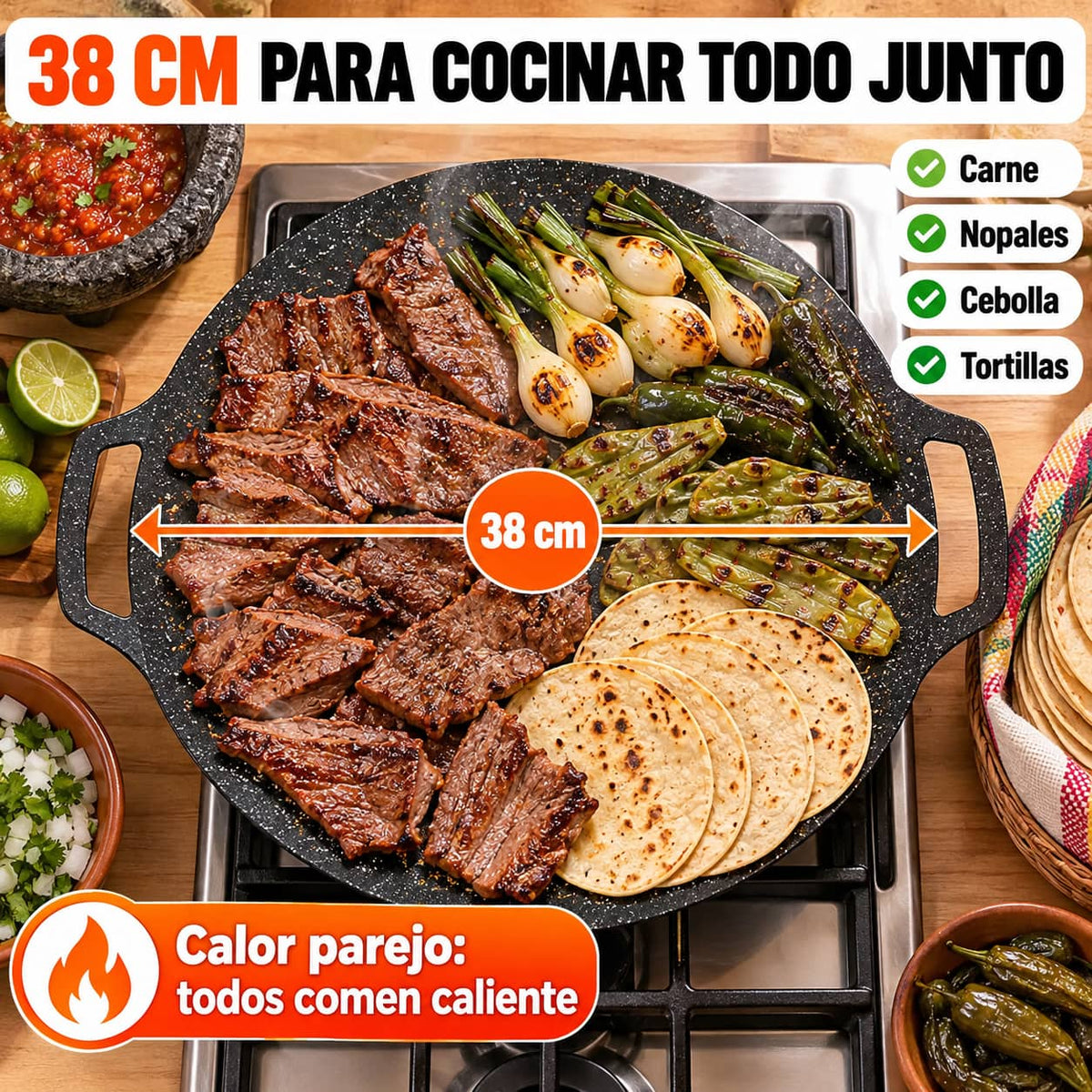 Comal Coreano GrillMaster™ | Parrillada en Casa Sin Que Se Pegue Nada