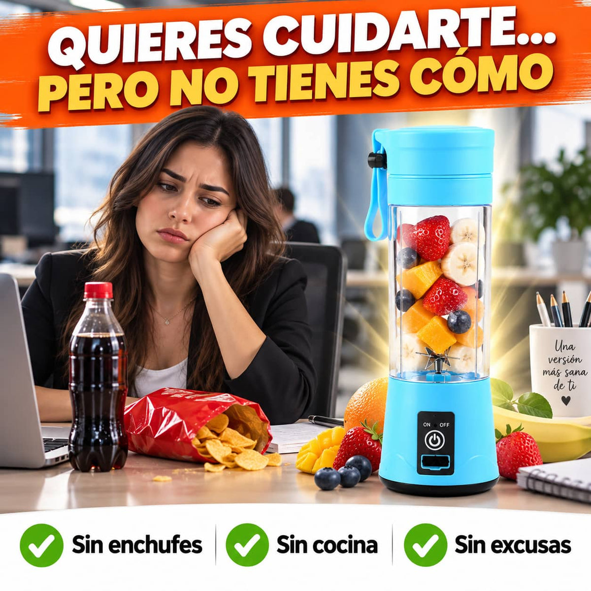 Licuadora Portátil Recargable | Licuados Frescos en Segundos, Donde Estés