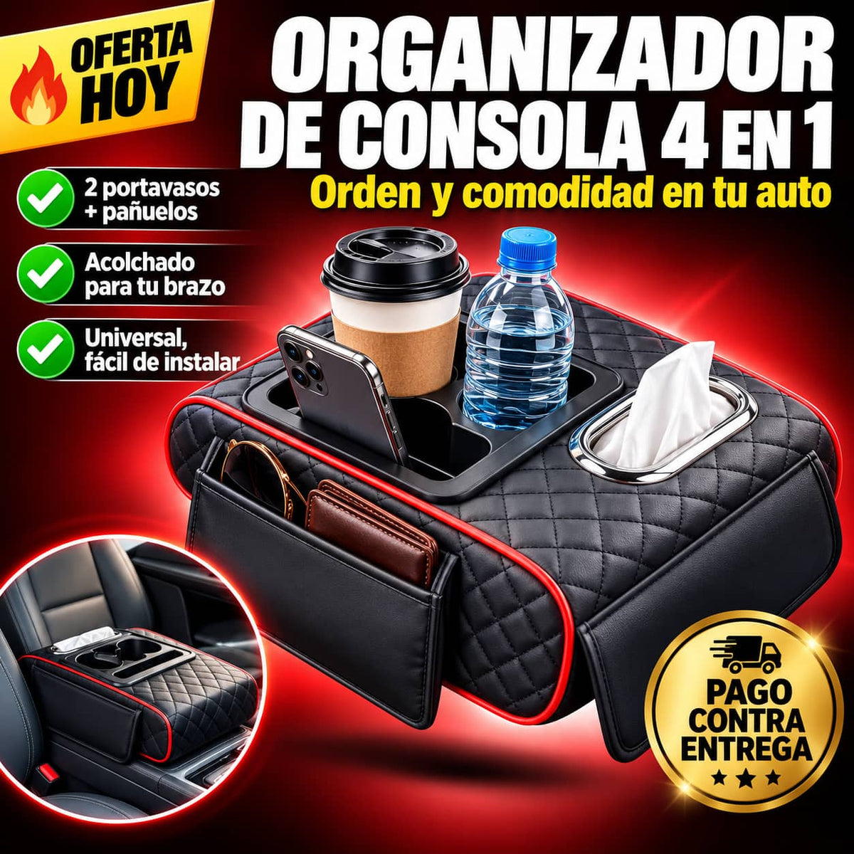 Organizador Para Reposabrazos De Auto | Todo En Orden Y A La Mano
