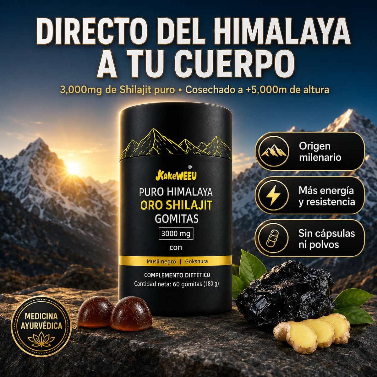 Gomitas de Shilajit del Himalaya | Energía y Recuperación 100% Natural