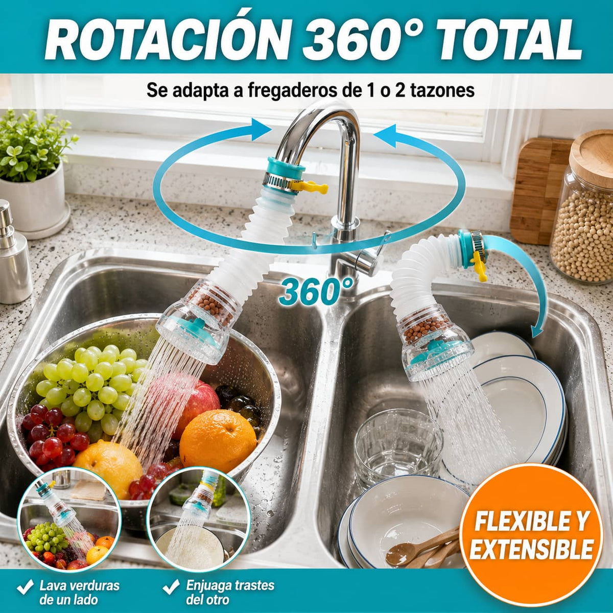 Grifo AquaFlex 360™. | Ahorra Agua y Limpia Sin Esfuerzo