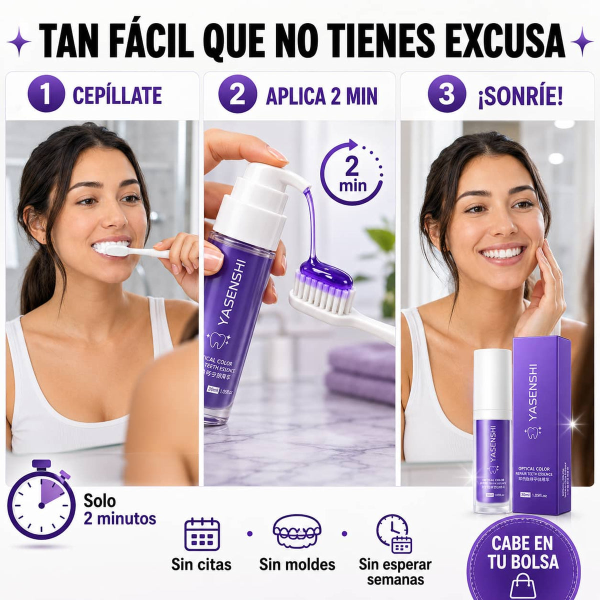 Gel Blanqueador Dental Púrpura Yasenshi™ | Dientes Más Blancos Sin Sensibilidad