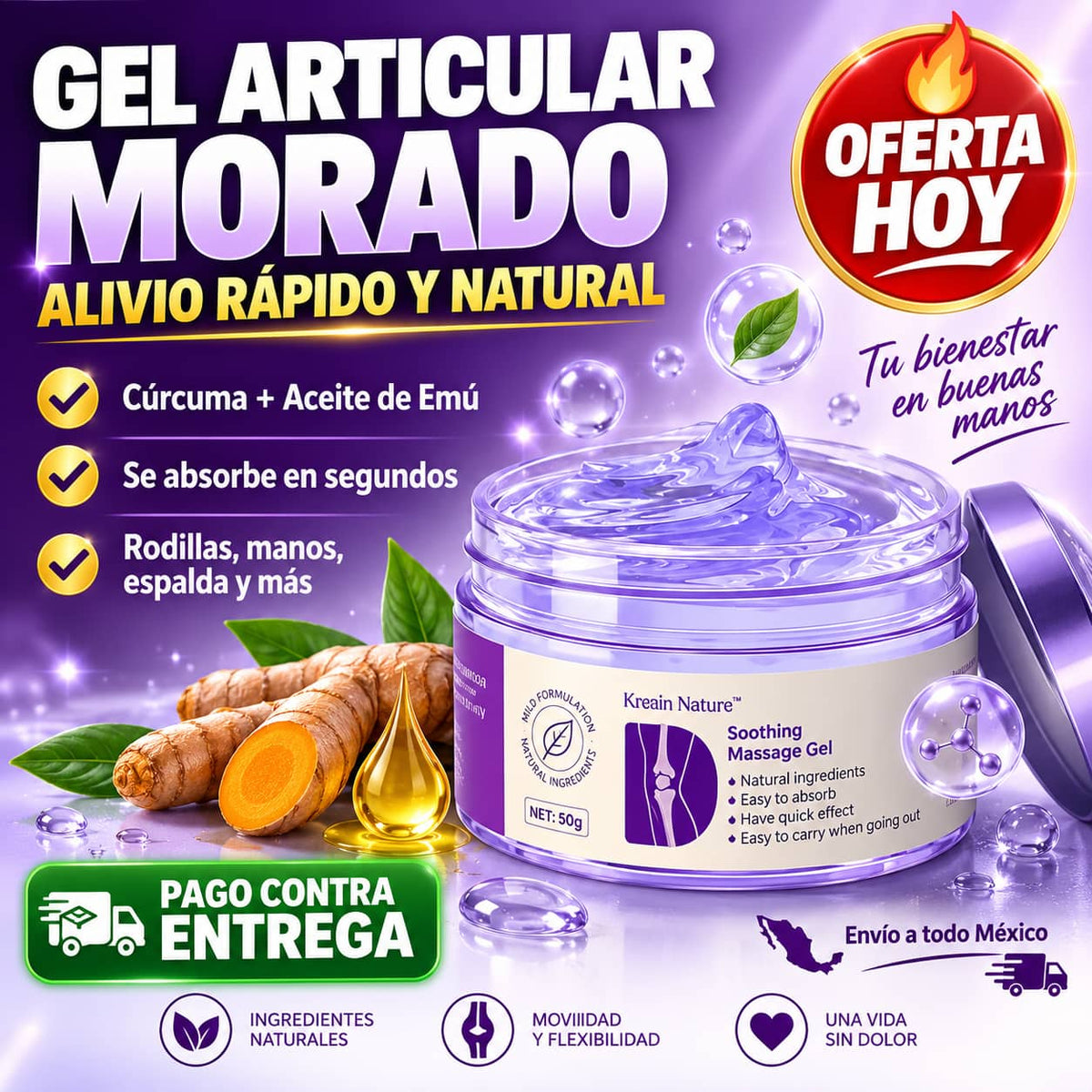 Gel Morado de Masaje | Alivio Articular Rápido Sin Pastillas
