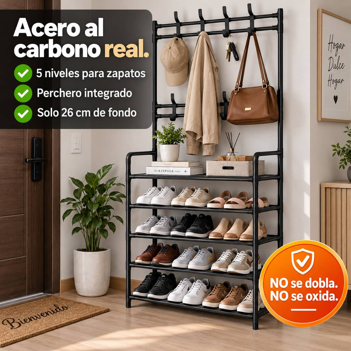 Zapatero Perchero HomeRack Pro™ | Todo Organizado en Un Solo Mueble