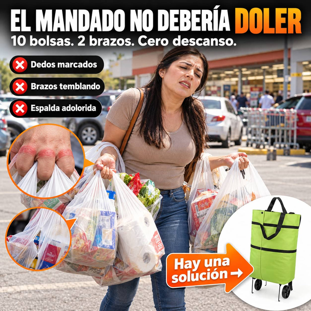 Bolsa Carrito Plegable 2 en 1 | Adiós a Cargar el Mandado