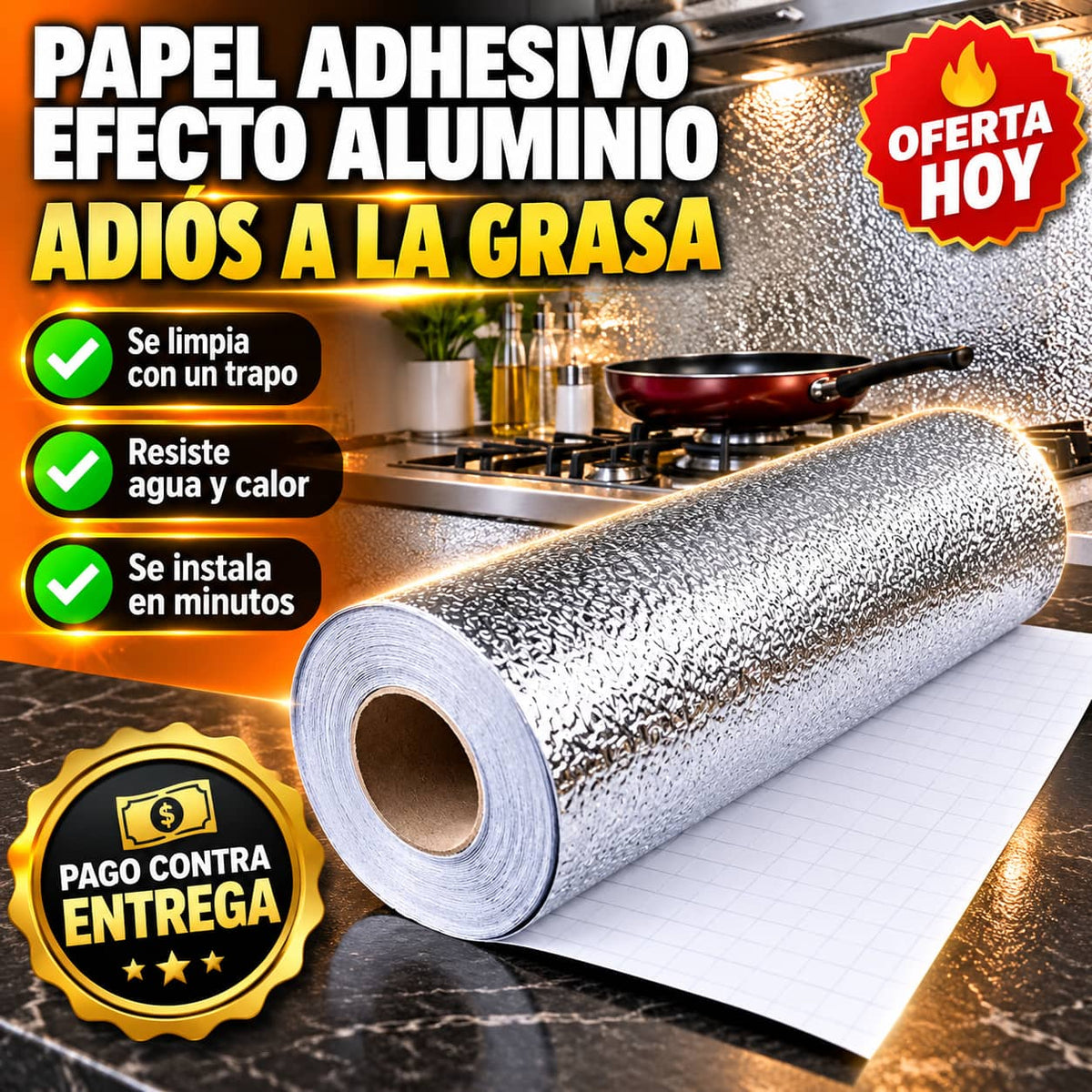 Papel Adhesivo AluShield Pro™ | Cocina Limpia Sin Tallar