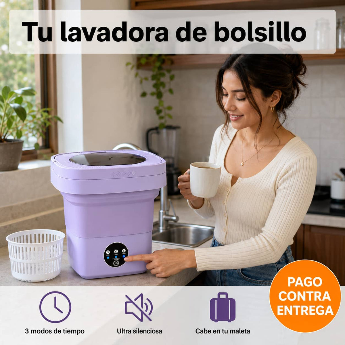 Mini-Lavadora WashFlex Pro™ | Ropa Limpia en Minutos, Donde Estés