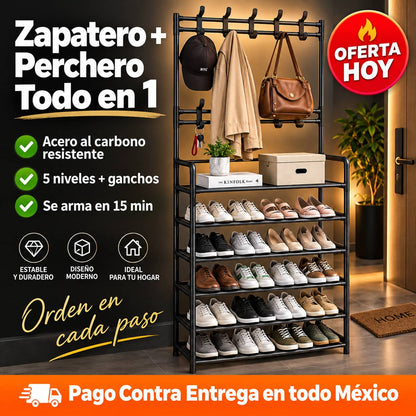 Zapatero Perchero HomeRack Pro™ | Todo Organizado en Un Solo Mueble