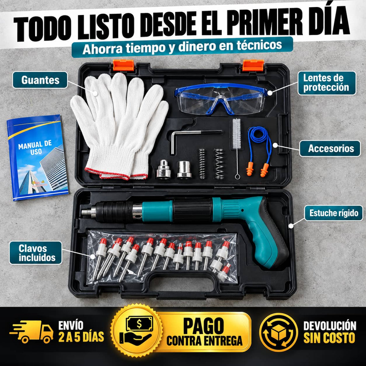 Pistola de Clavos Manual | Fija en Concreto Sin Taladro
