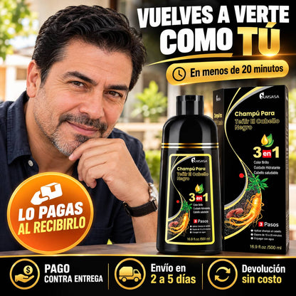 Shampoo Tinte Negro 3 en 1 | Adiós Canas en 15 Minutos