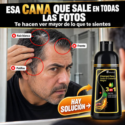 Shampoo Tinte Negro 3 en 1 | Adiós Canas en 15 Minutos