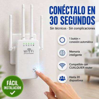 Repetidor WiFiMax Ultra™ 4 Antenas | Internet Estable en Cada Rincón de Tu Casa