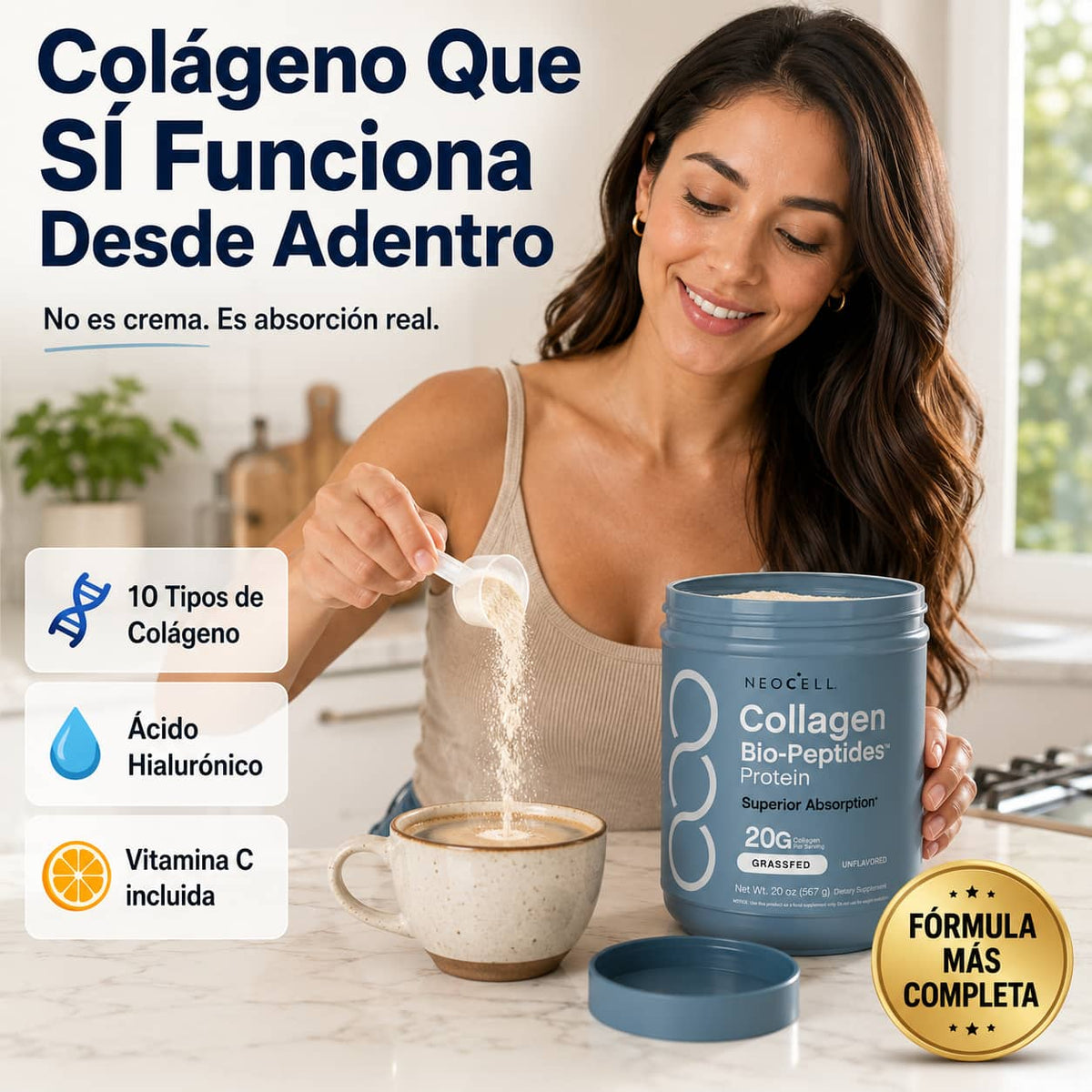 NeoCell Colágeno en Polvo | Piel Firme, Cabello Fuerte y Articulaciones Sin Dolor