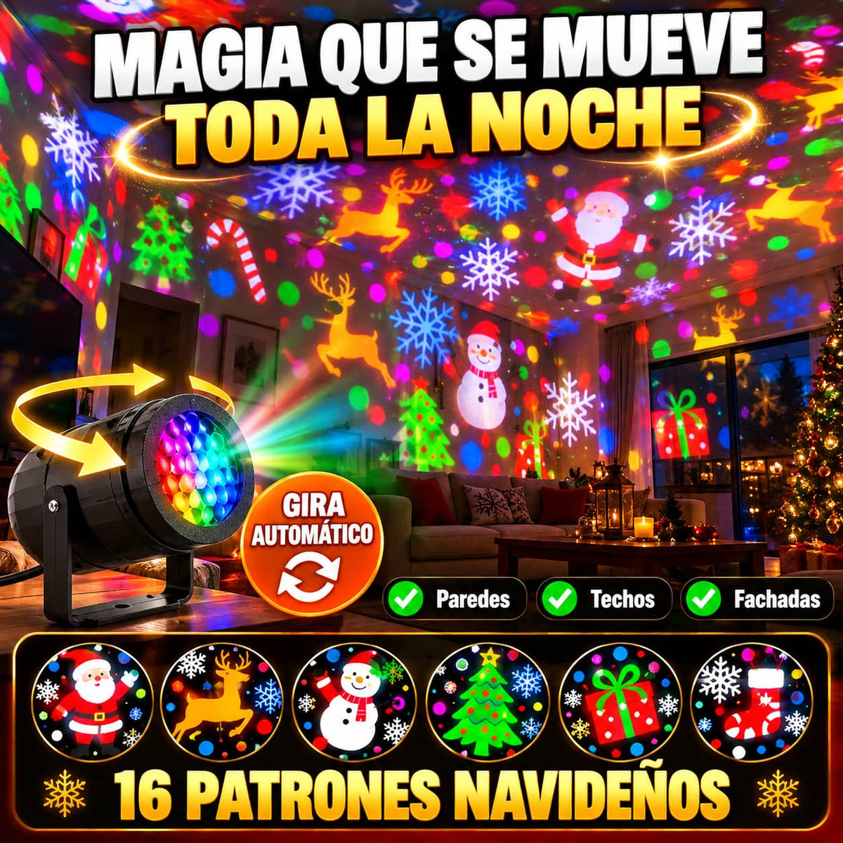🎄 Proyector Navideño LED 16 Figuras | Tu Casa Decorada en 1 Minuto