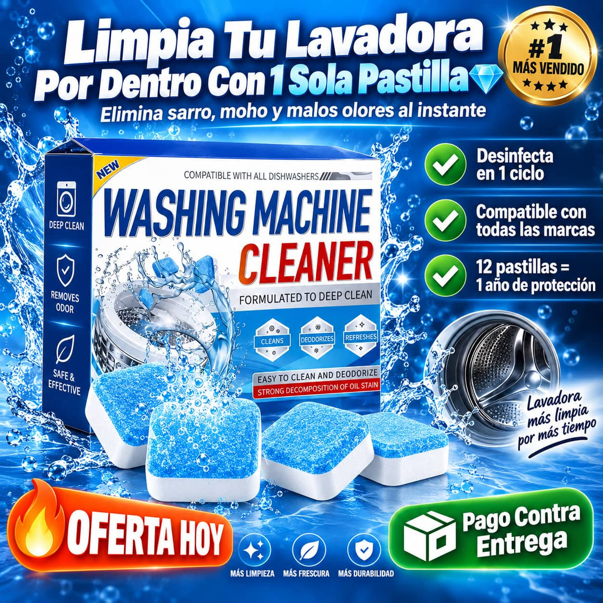 Tabletas Limpiadoras WashingMachine™ | Elimina Olores y Bacterias Sin Esfuerzo
