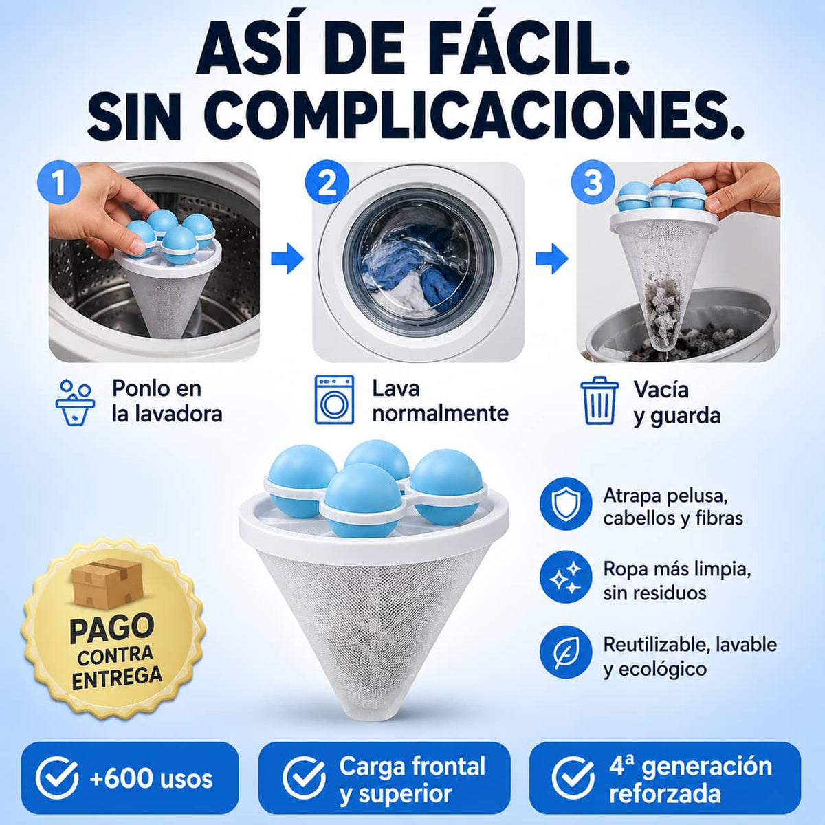 Filtro Atrapa Pelusas para Lavadora | Ropa Más Limpia Sin Esfuerzo Desde el Primer Lavado