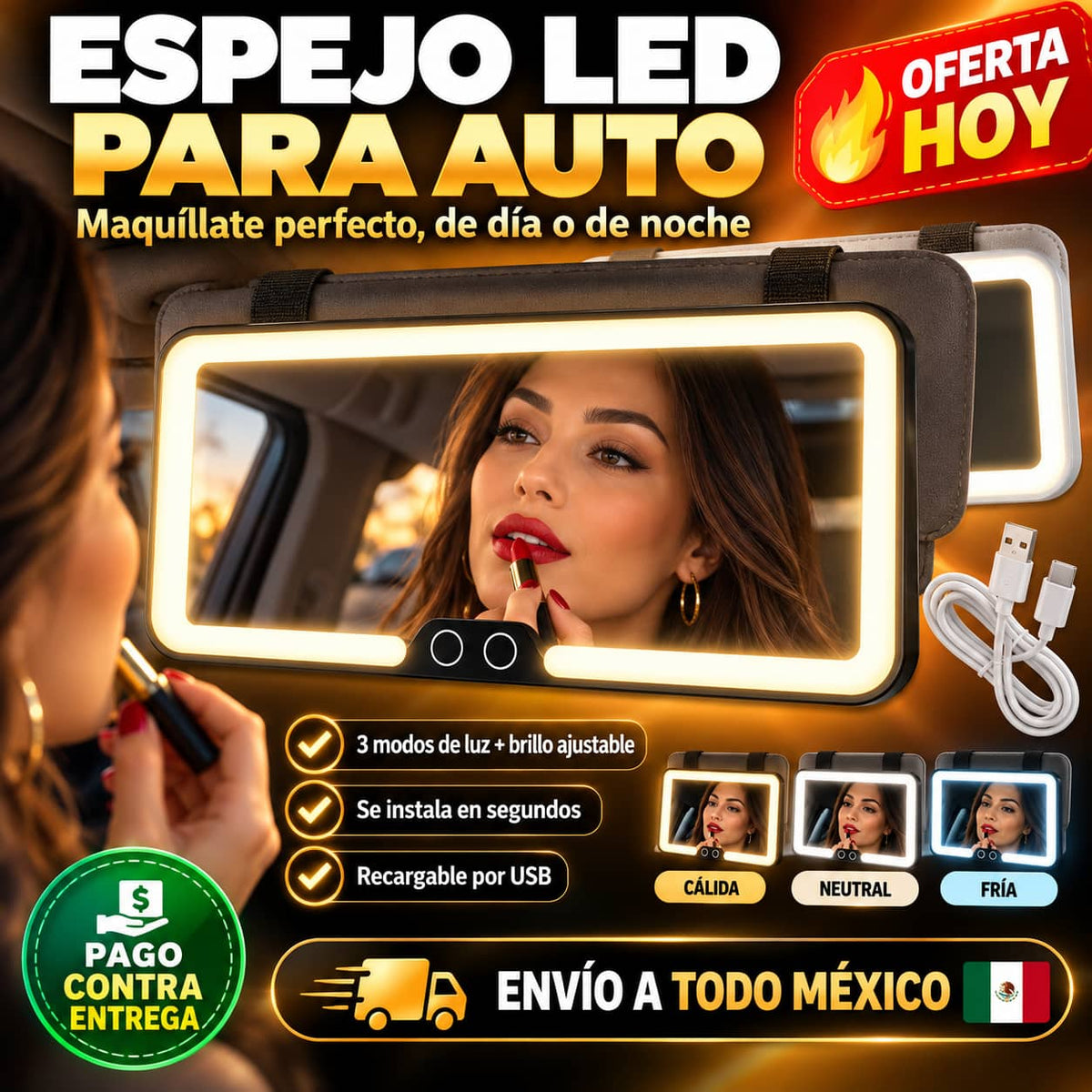 Espejo LumiVisor Pro™ | Maquíllate Perfecto En Tu Auto