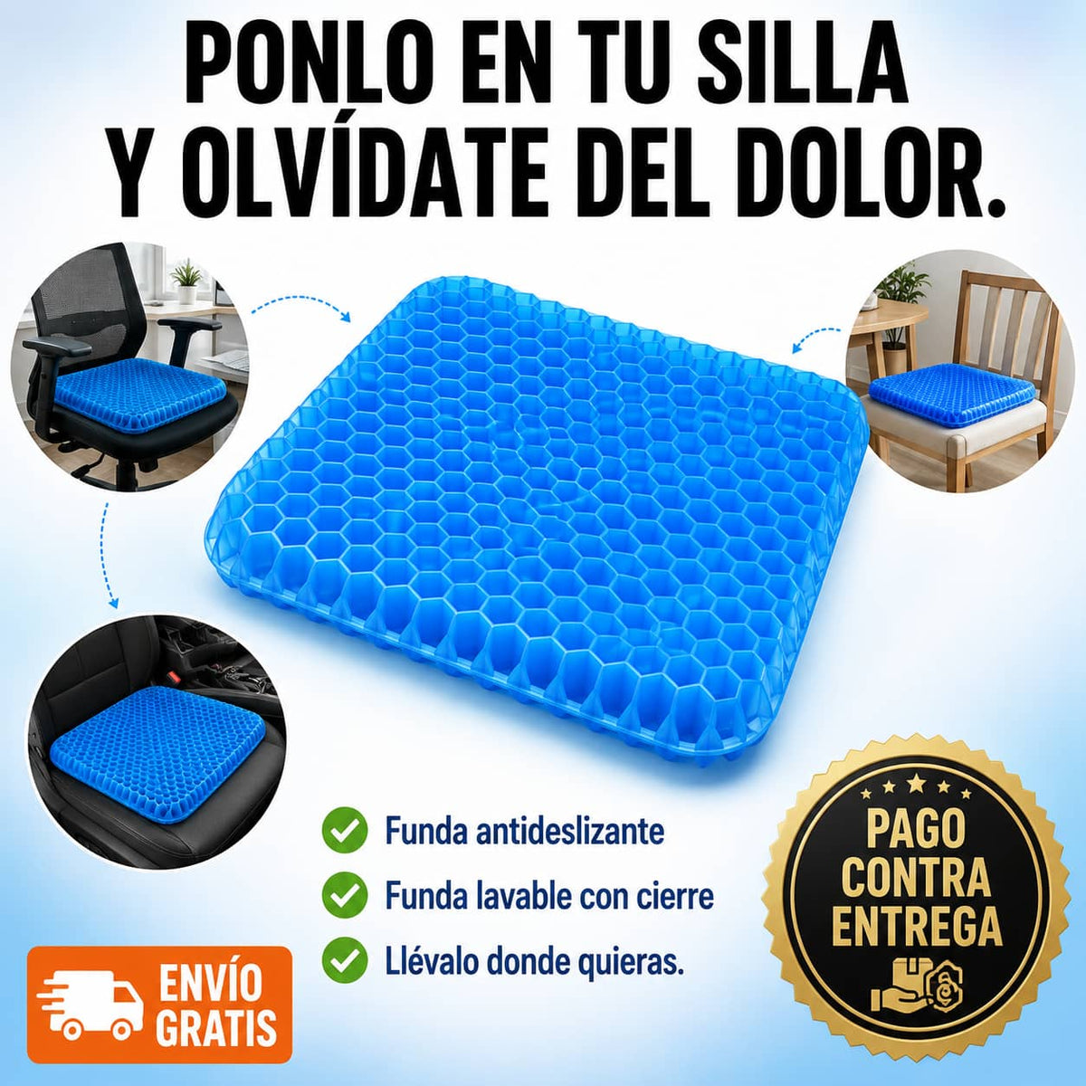 Cojín de Gel Ultra Confort | Siéntate Sin Dolor Todo el Día