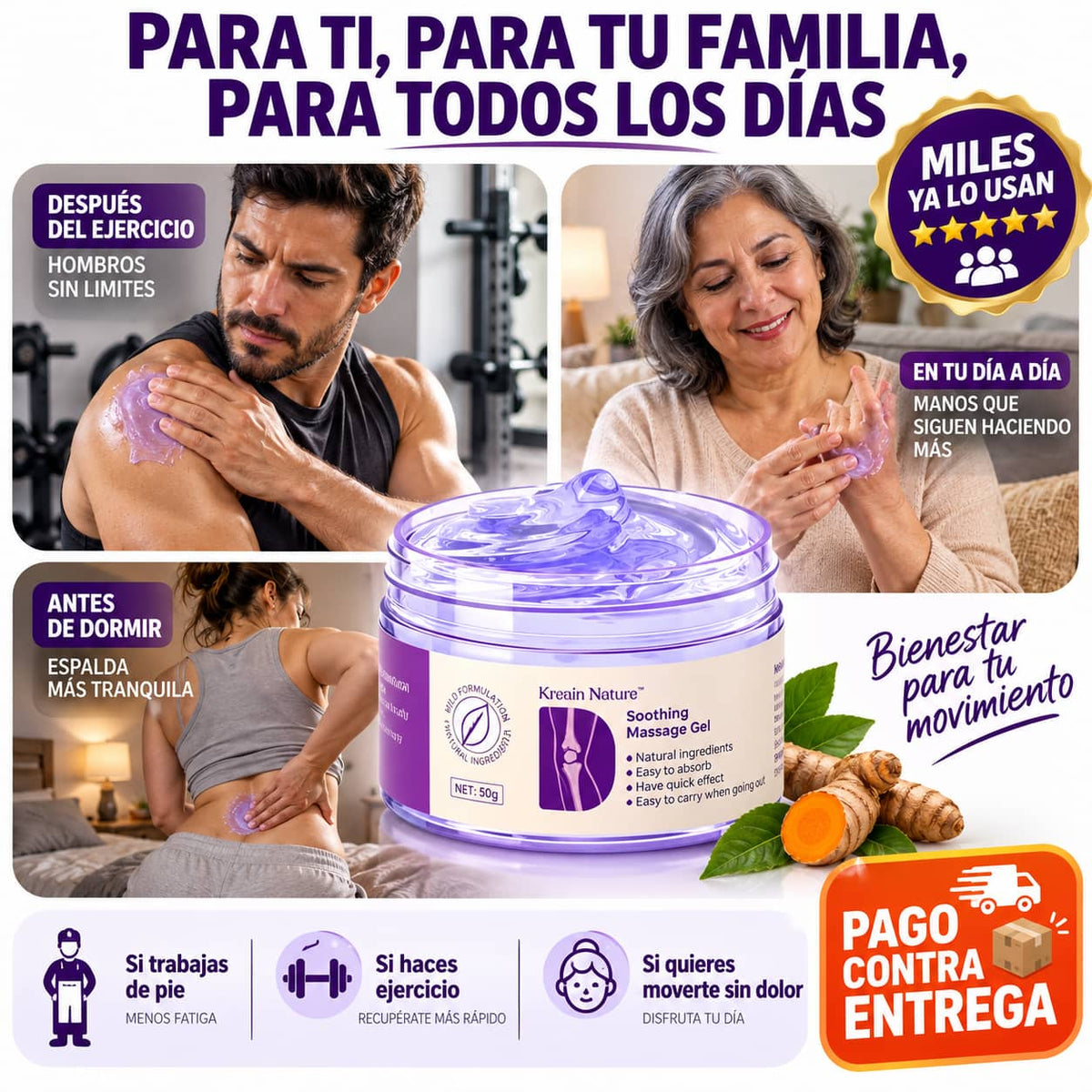 Gel Morado de Masaje | Alivio Articular Rápido Sin Pastillas