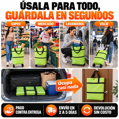 Bolsa Carrito Plegable 2 en 1 | Adiós a Cargar el Mandado